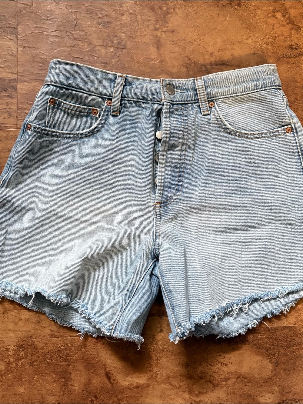 Denim Forum Light Blue Frayed Hem Jean Shorts